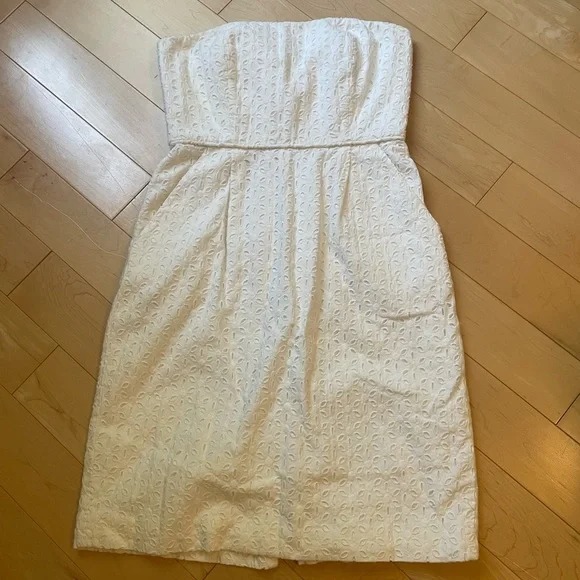 strapless white mini dress