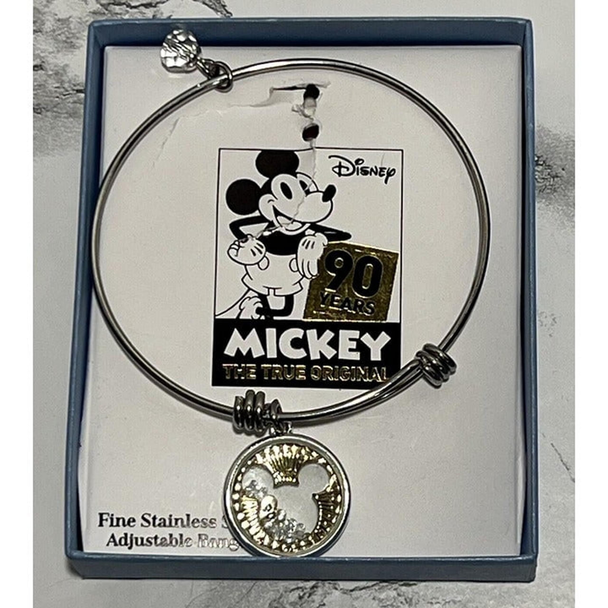 L.A. Rocks Disney Stainless Steel Mickey "90 Years" Adjustable Bangle Bracelet