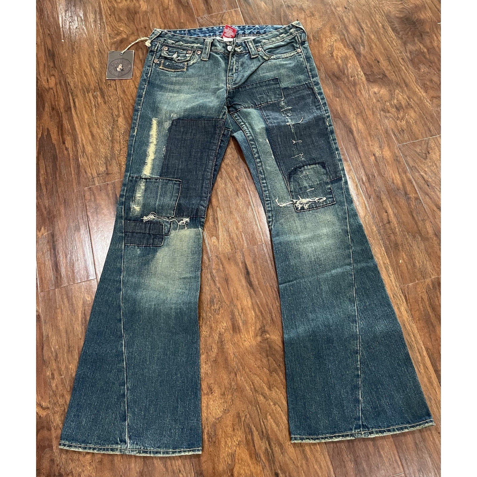 Vtg True Religion Joey Patch Jeans Sz 29x30 Twisted Seam flare Thick Stitch