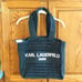 Karl Lagerfeld Paris Antibes NWT Large Woven Straw Tote Bag Black Double Handle