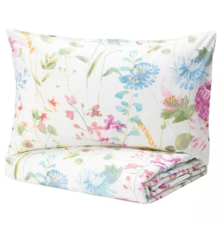 Ikea GRASVIAL Full/Queen Comforter Set Floral W 2 Shams 704.542.43 NEW