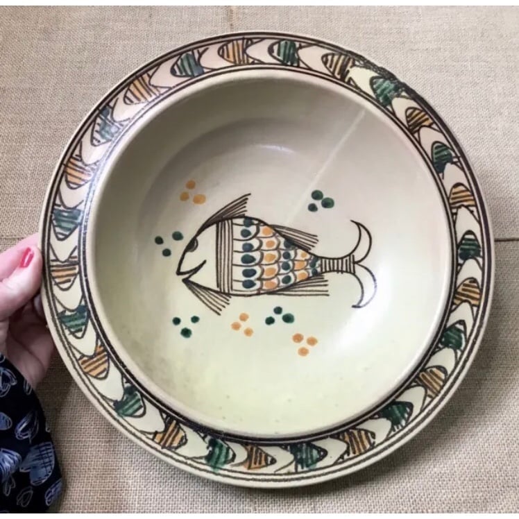 Vintage Fish Console Bowl Sasso Art Pottery Southwestern Boho Coastal Cowgirl