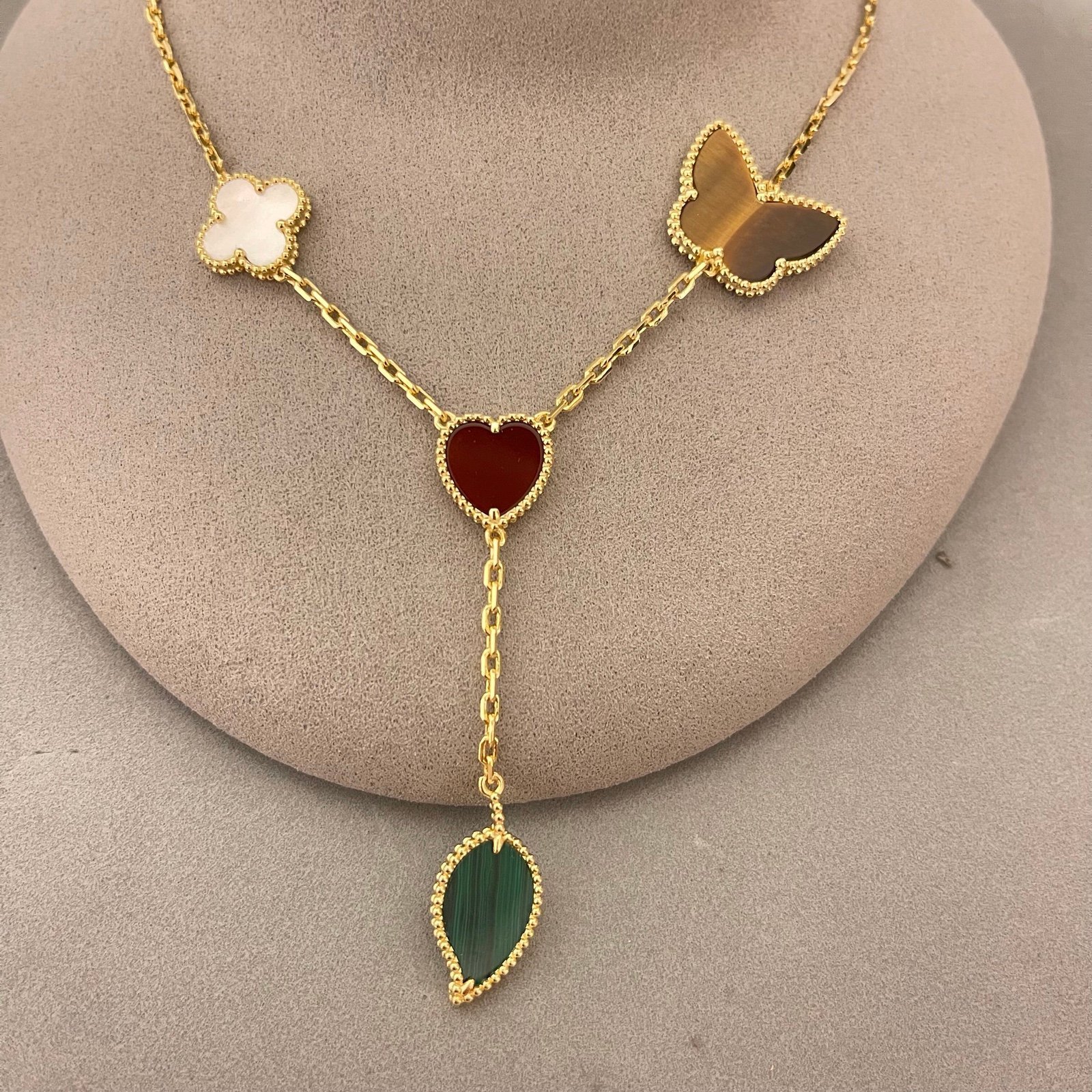 18k gold plated Clover necklace heart butterfly 4 charms