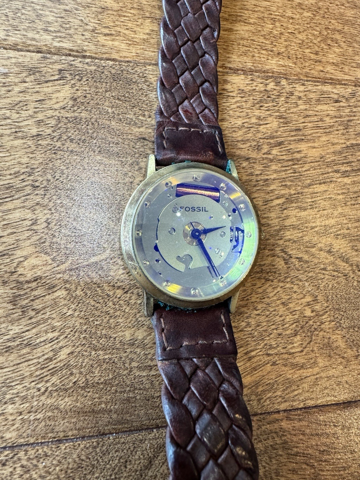 Fossil IRIDESCENT FACE Mens Brown Leather Analog Dial Watch - Needs Battery