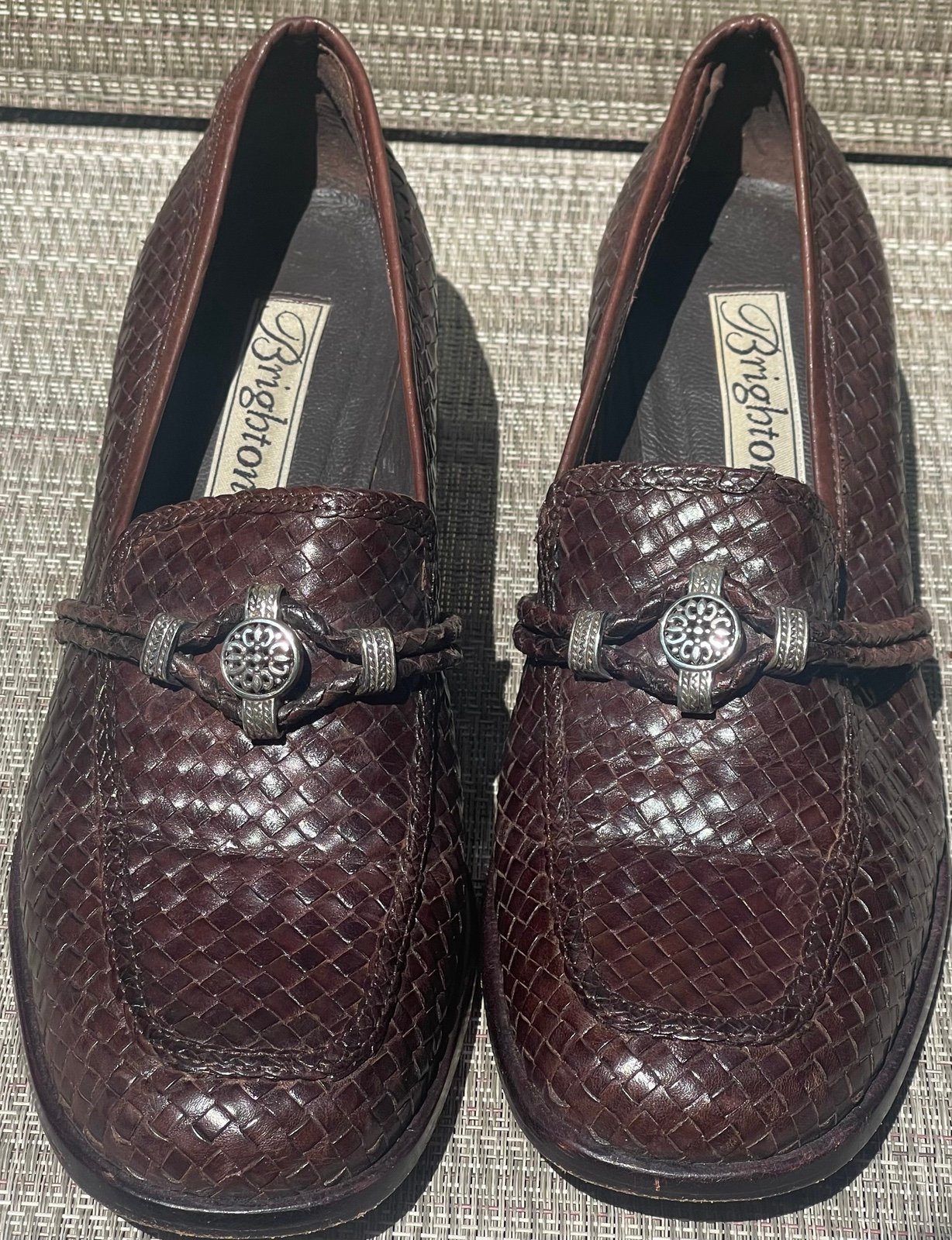 BRIGHTON Intrecciato Weave Brown Leather Loafers Size 9.5