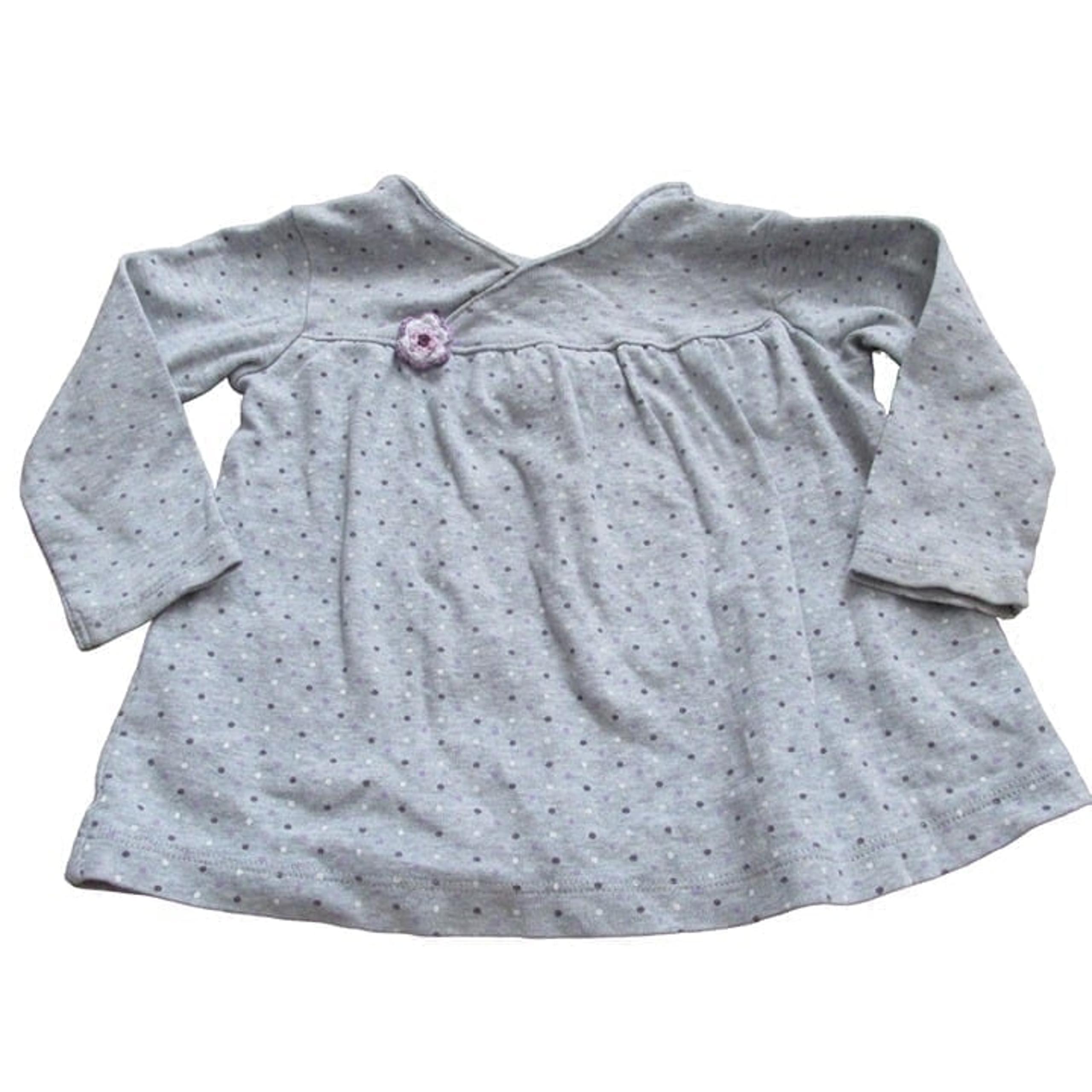 Carters Pullover Shirt Girls Size 9M Gray Purple Polka Dot Long Sleeve Top