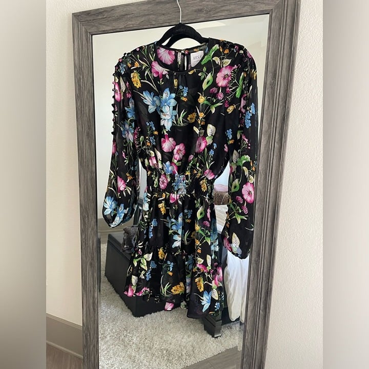 Misa Los Angeles black floral long sleeve dress