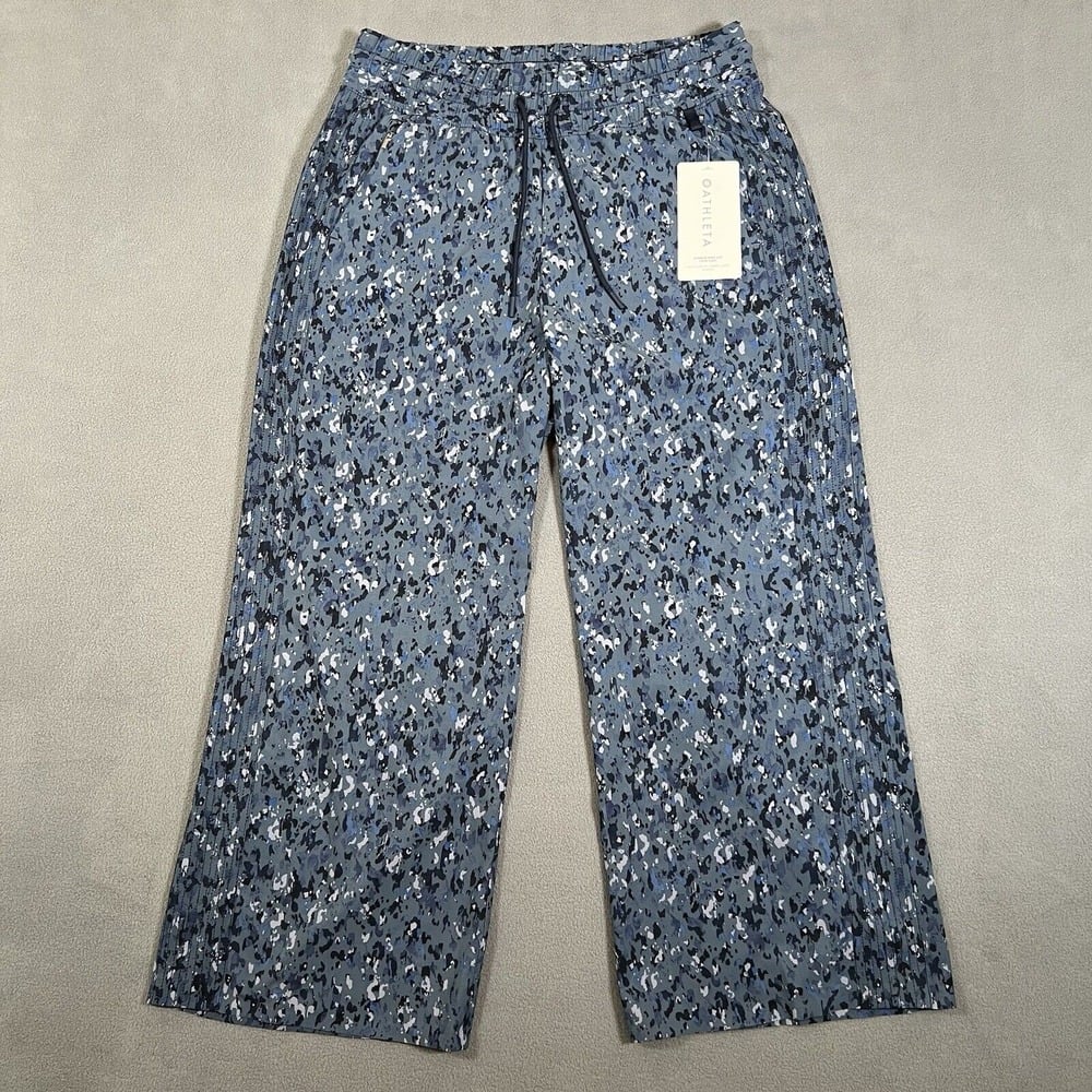 Athleta Avenue Wide Leg Crop Pants Women's Size 8 Allure Navy Blue Drawstring