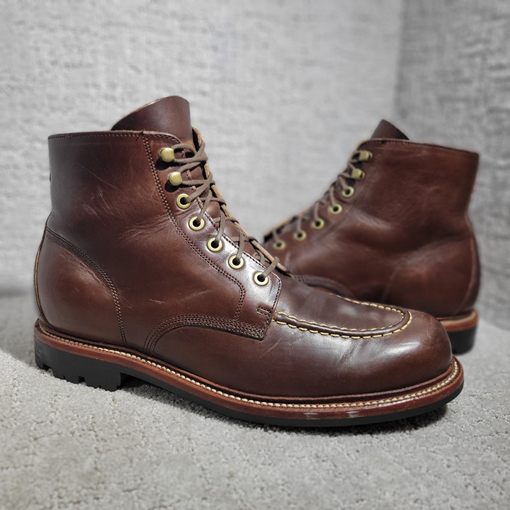 Grant Stone Brass Men's Size 11.5 E US Brown Crimson Kudu Moc Toe Lace up Boots