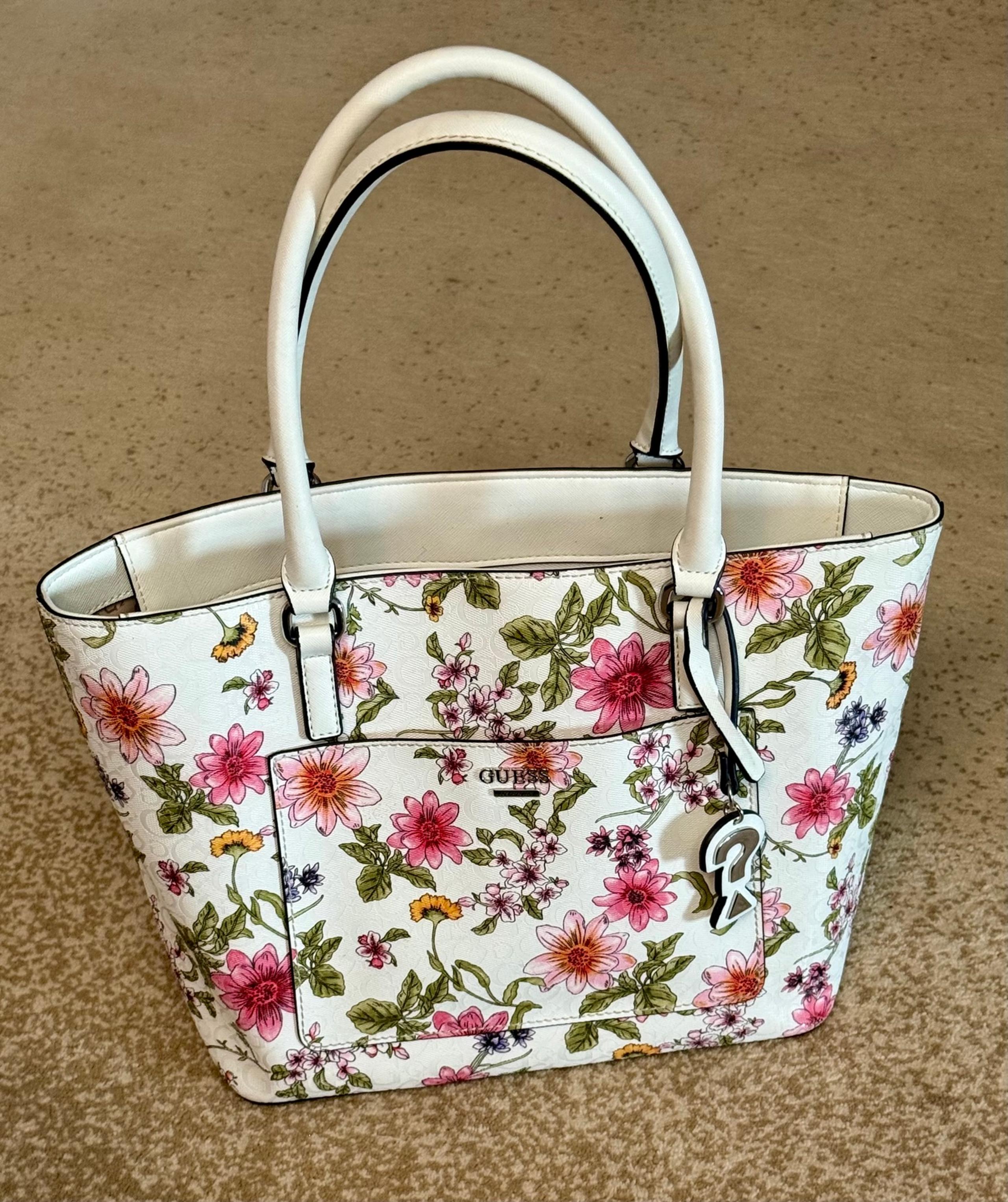 GUESS Women's Kinsley Logo Pink Floral Print Tote Bag Handbag