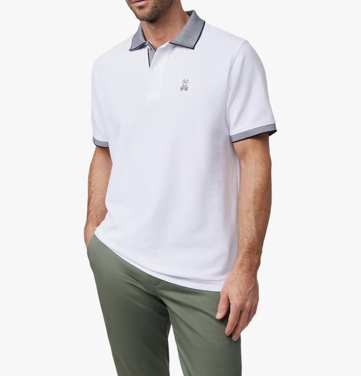 Psycho Bunny Men's White Polo Shirt M Short Sleeve Casual Collared