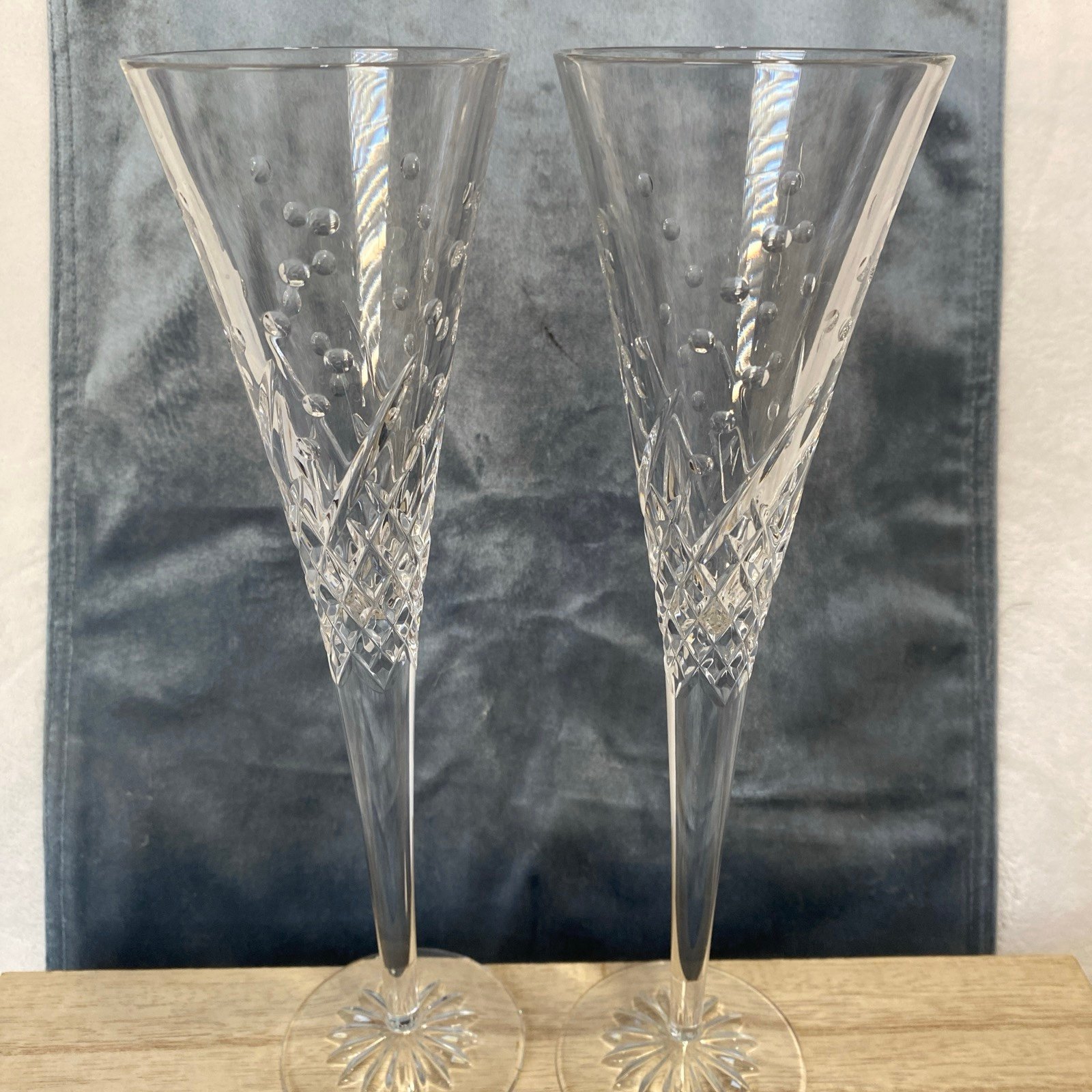 Waterford Crystal Wishes “Happy Celebrations” Set Of 2 Champagne Flutes
