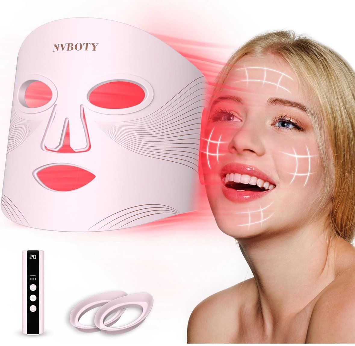 LED Face Mask Light Therapy, 4 Modes Portable Red Light Therapy for Face with 20