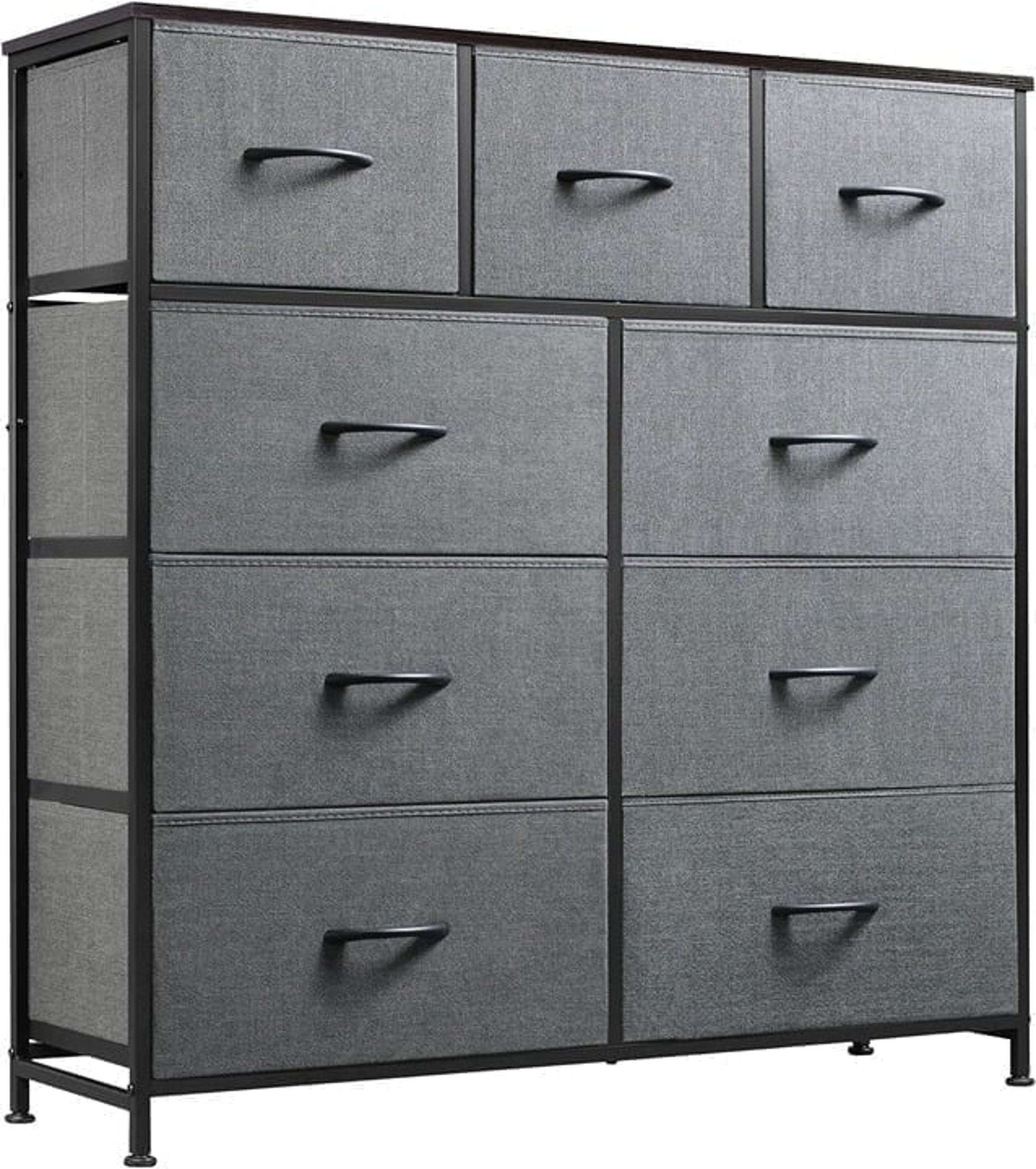 Steel Frame Wood Top Entryway 9-Drawer with Fabric Bins, Easy Pull Handle