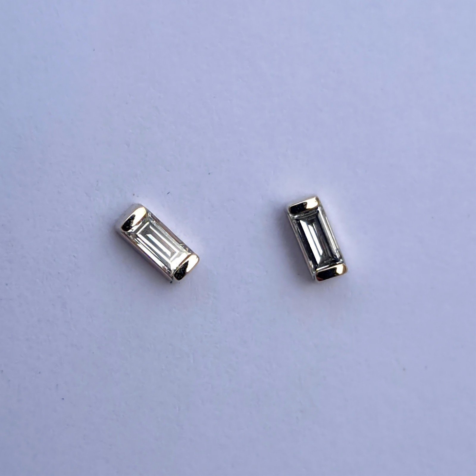 Diamond Baguette Micro Stud Earrings in solid 14k white gold