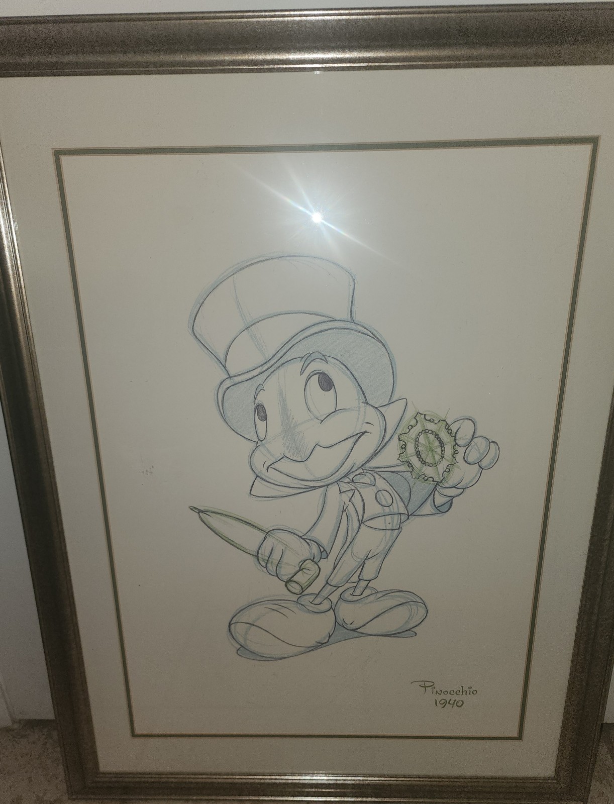 Disney store pencil sketch of Jiminy cricket