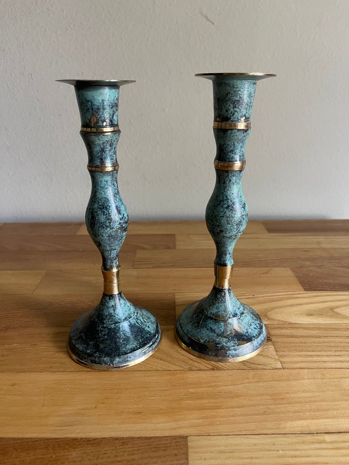 Set of two vintage brass candle holders