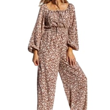 Ivy City Cream Tan Floral Willow Jumpsuit XL Cottagecore Boho Countryside Chic