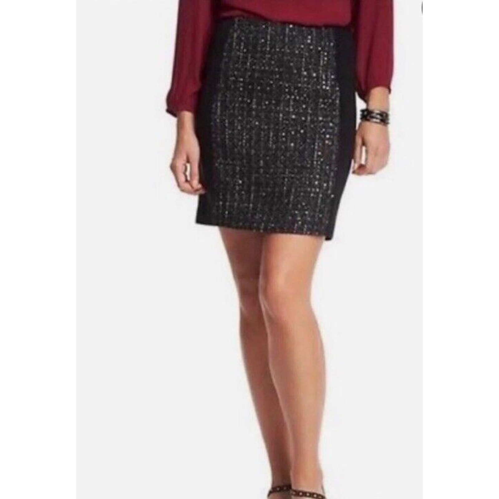 NWT Ann Taylor Black Sequin Tweed Skirt Womens Size 2 (1721)
