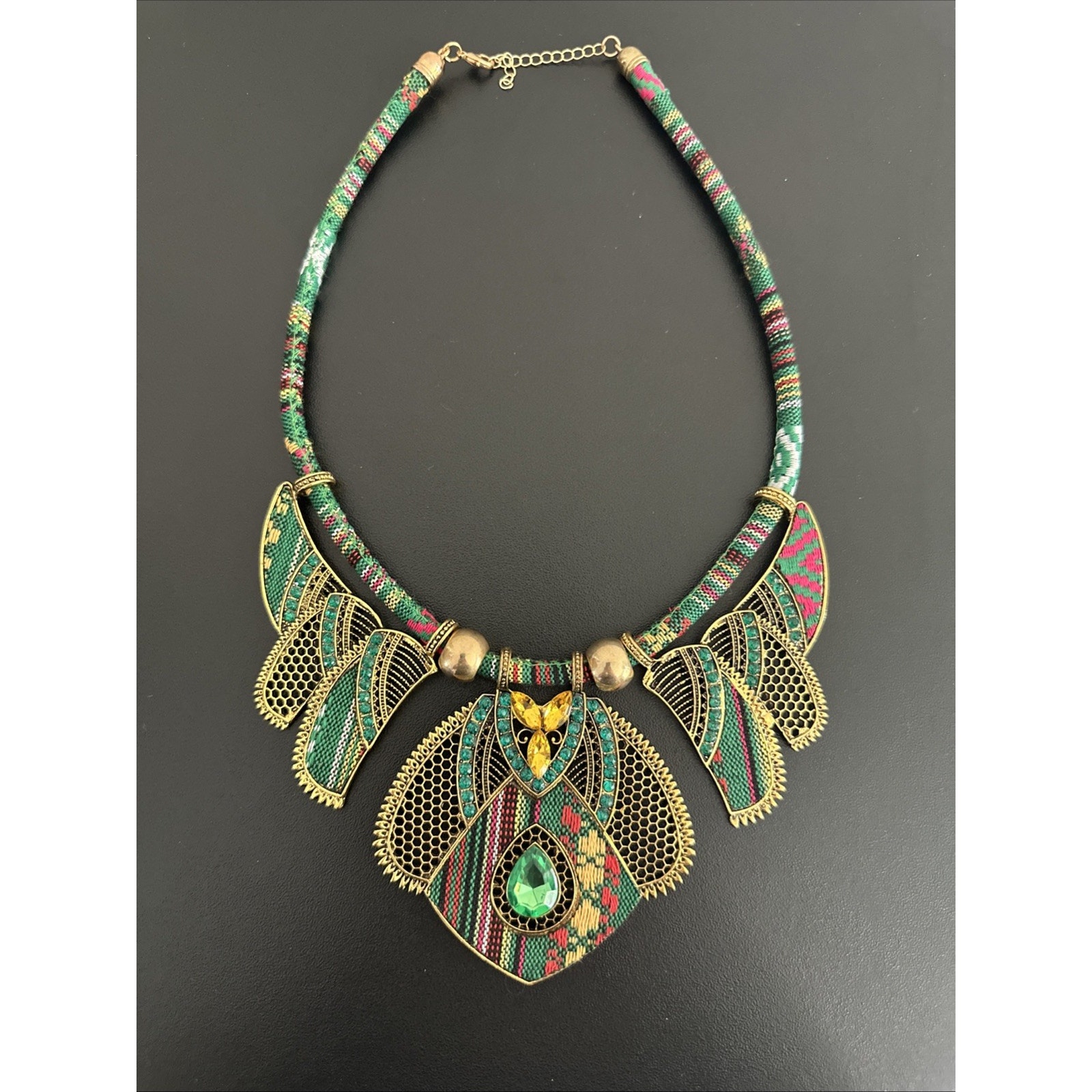 Bohemian Necklace Green Cubic Zirconia Multicolor Costume Jewelry