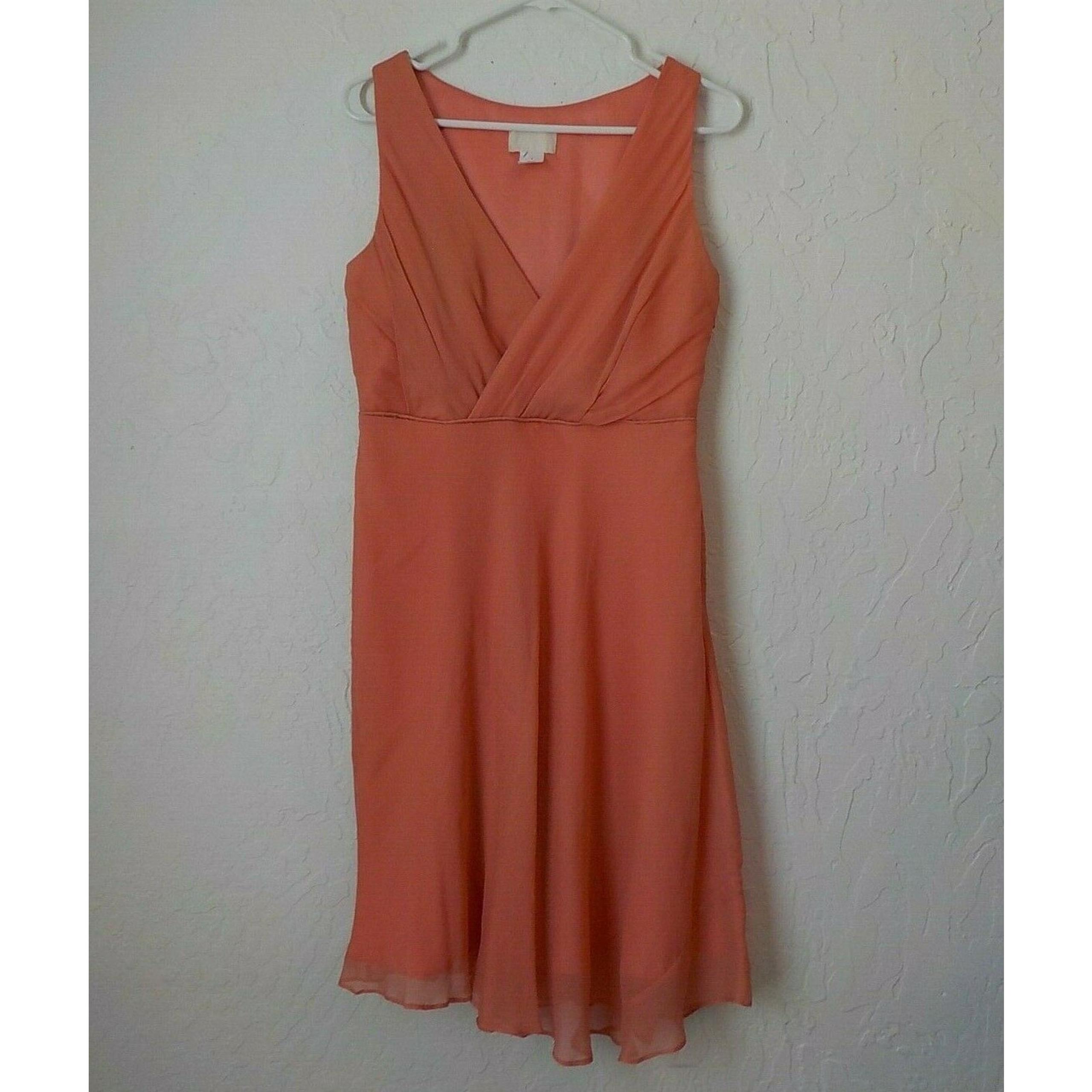 J Crew Women 4 Soft Orange Silk Sun Dress Chiffon Satin V-Neck Prom Church