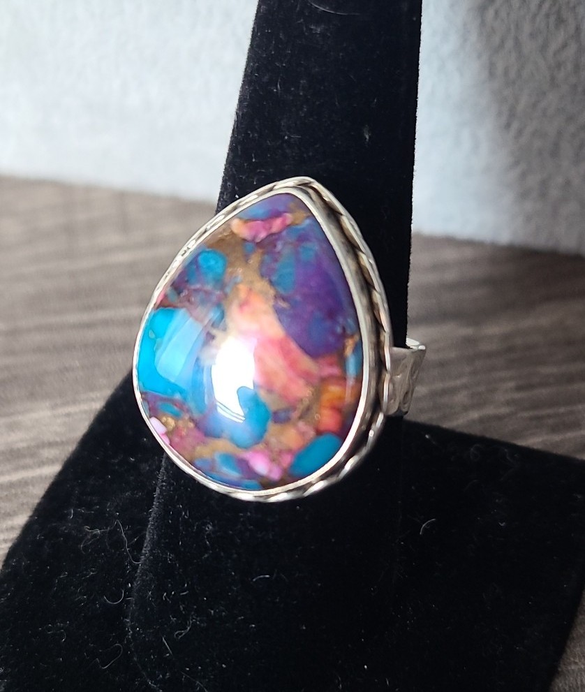 Pink Spiny Oyster Mojave Turquoise Ring Size 9 Sterling Silver 9.25