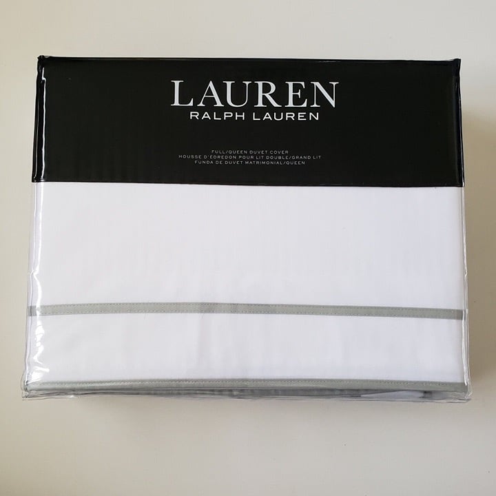 Ralph Lauren Full Queen Spencer Border Sateen 300TC White Sage Duvet Cover
