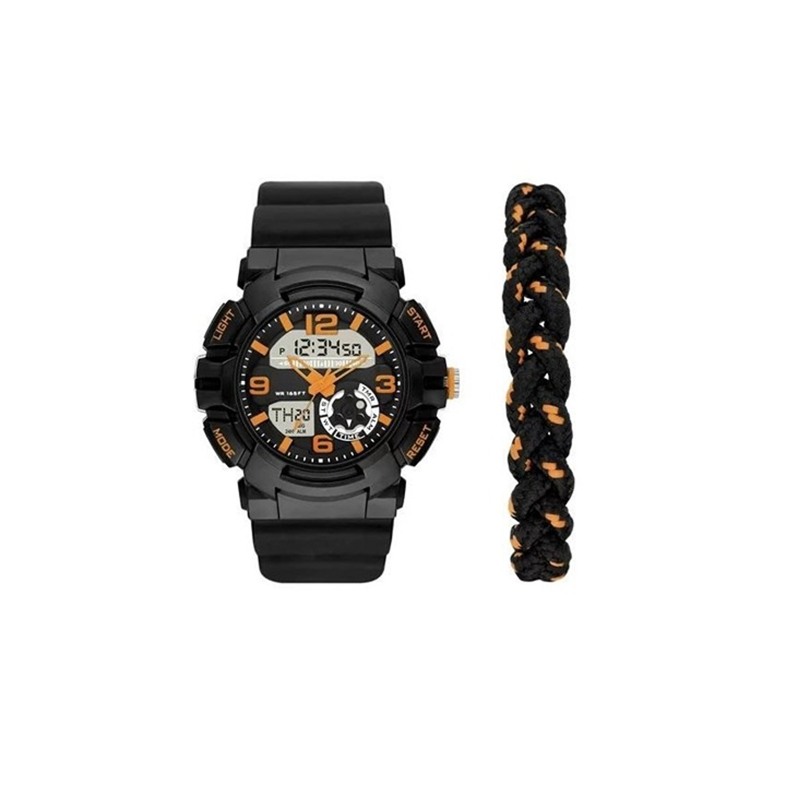 NEW George Mens Watch & Bracelet Set Orange/Black Water Resistant Japan Movement