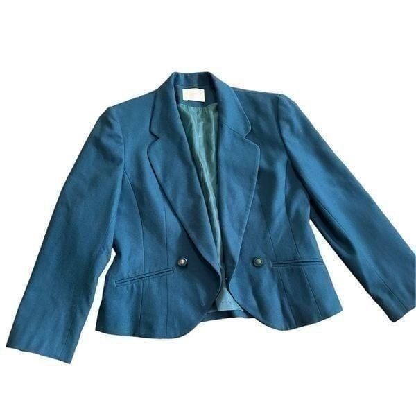Pendleton Teal 100% Virgin Wool Short Blazer womens Sz 6 1 button closure vintag