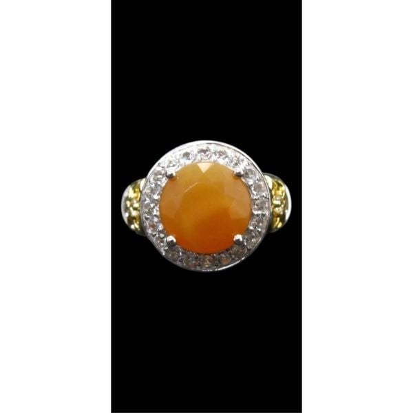 14k/Sterling Silver Natural Golden Quartz & White Topaz Ring