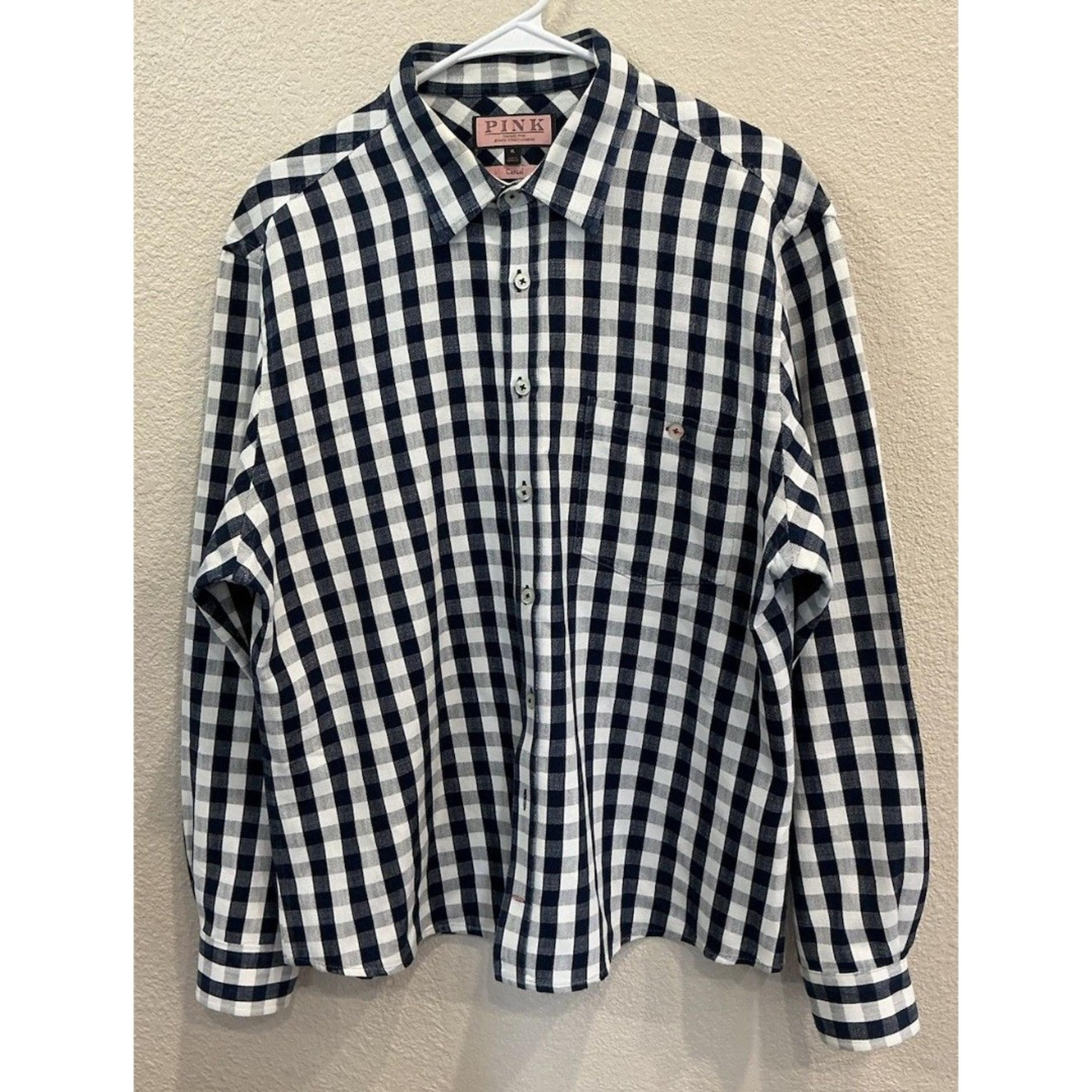 Thomas PINK London The Gingham Collection Blue Long Sleeve Cotton Shirt XL