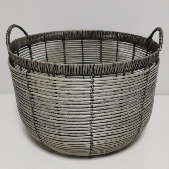 Top Sale Store Plastic Woven Grey Wicker Laundry Basket for Display