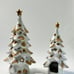 Vintage Ceramic Snow Covered Tealight White Gold Christmas Trees Set / Pair.