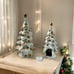 Vintage Ceramic Snow Covered Tealight White Gold Christmas Trees Set / Pair.