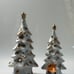Vintage Ceramic Snow Covered Tealight White Gold Christmas Trees Set / Pair.