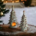 Vintage Ceramic Snow Covered Tealight White Gold Christmas Trees Set / Pair.