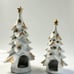 Vintage Ceramic Snow Covered Tealight White Gold Christmas Trees Set / Pair.