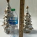 Vintage Ceramic Snow Covered Tealight White Gold Christmas Trees Set / Pair.