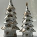 Vintage Ceramic Snow Covered Tealight White Gold Christmas Trees Set / Pair.