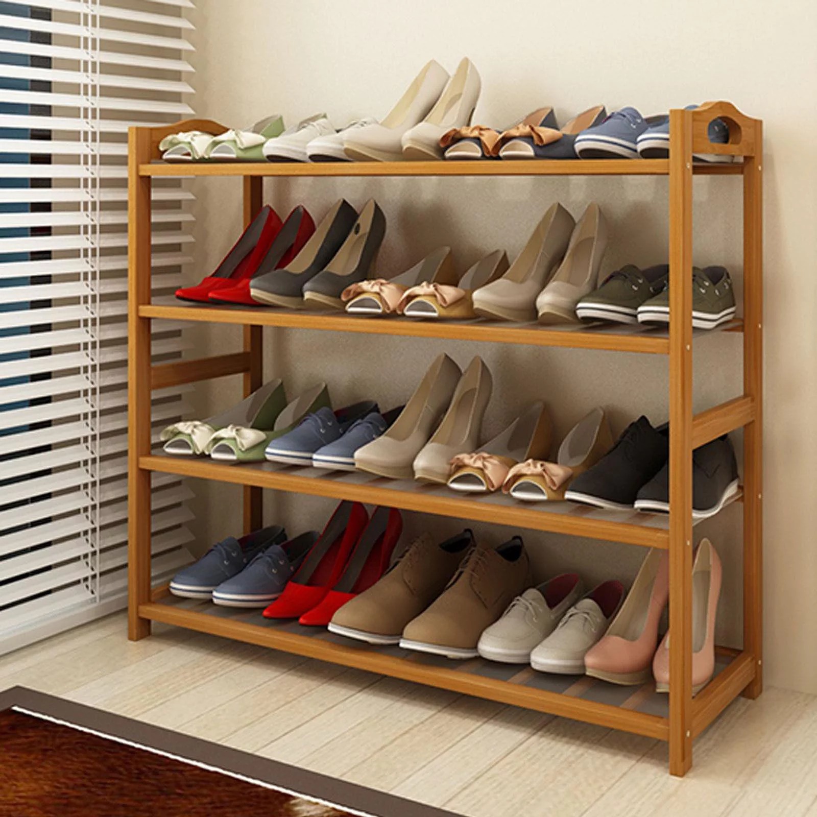 Natural bamboo 4 -layer shoe rack shoe warehouse organizer
