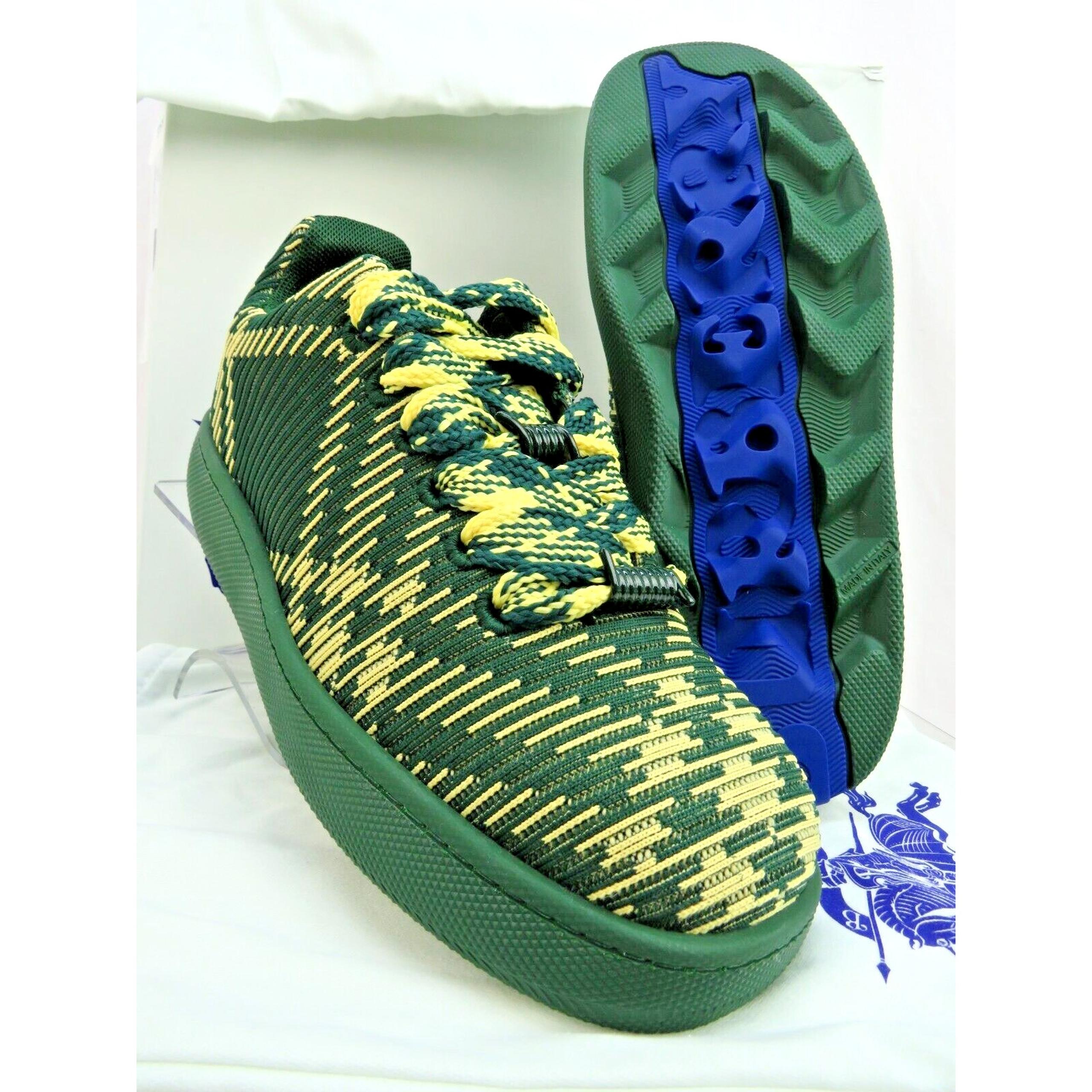 $ 1K NIB BURBERRY BOX GREEN CHECK CANVAS LOGO PLATFORM SNEAKERS 12 US 45 ITALY