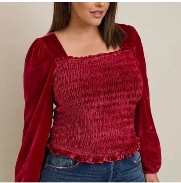 Torrid Red Velvet Smocked Top