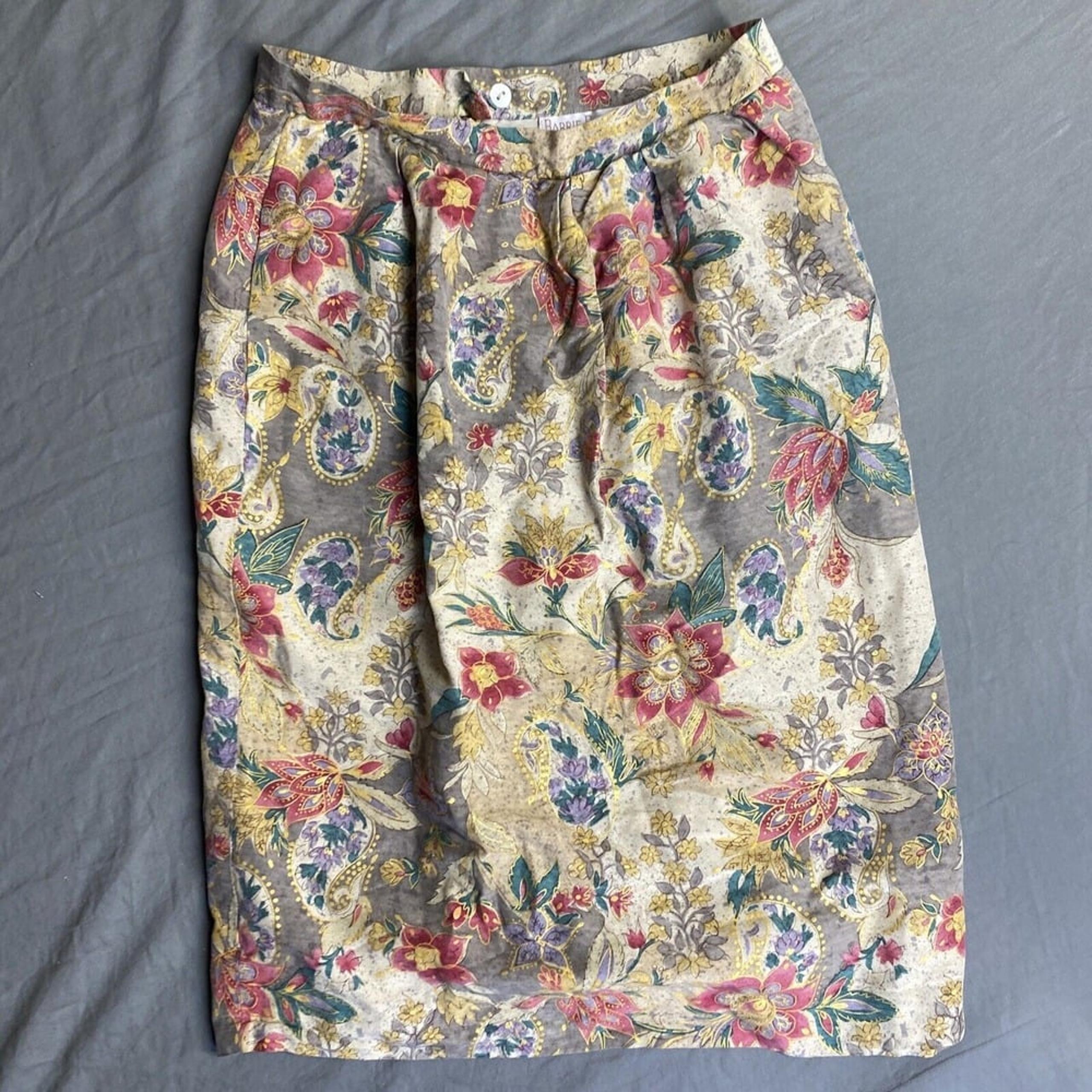 Barrie Pace Silk Womens Size 8 Floral Lined Boho Flower Pencil Skirt Pockets