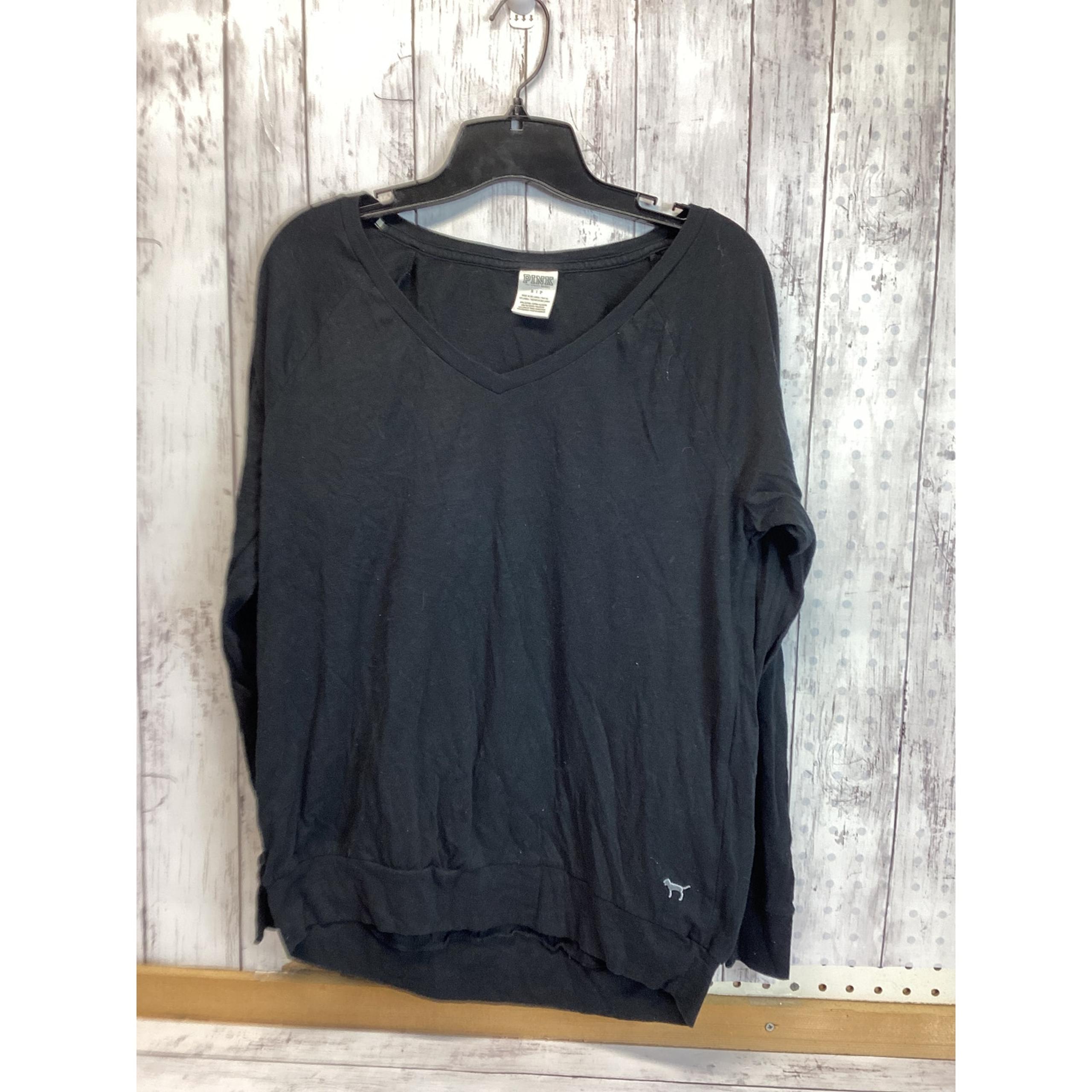 Victoria's Secret Pink Women Black Cotton Blend V Neck Pullover Sweatshirt Small