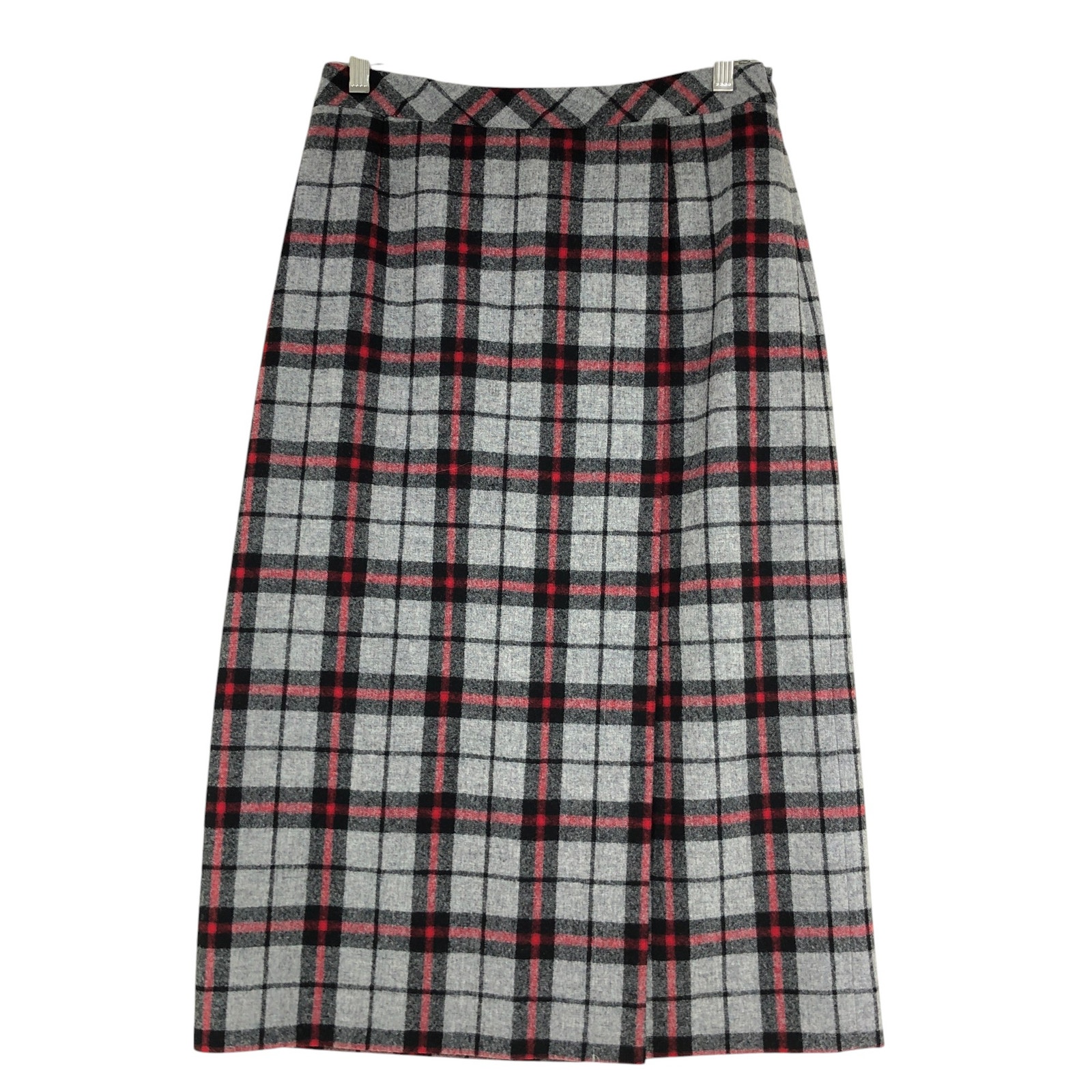 Pendleton Petite Womens Size 8P Skirt Midi Wool Plaid Side Zip Lined Gray Red