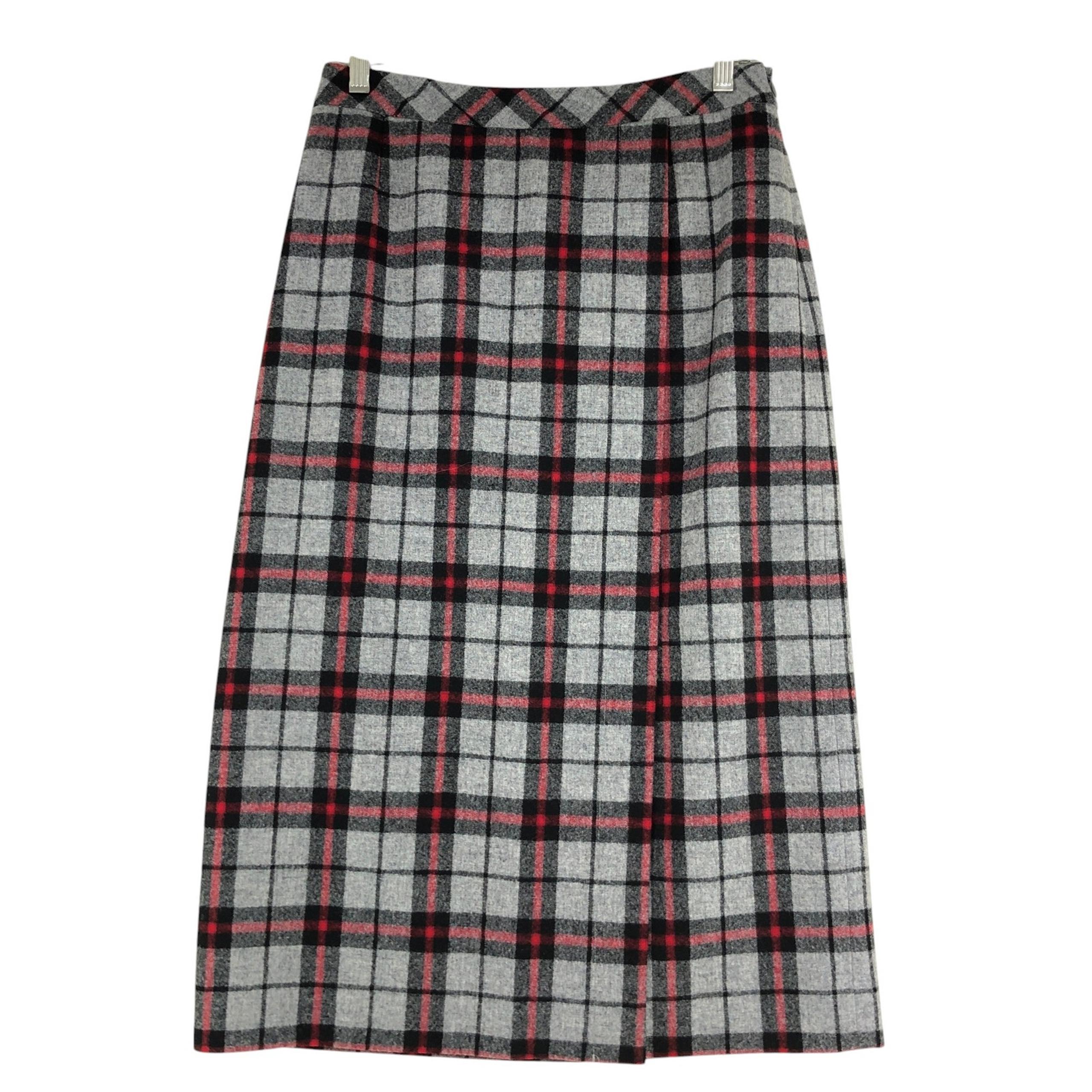 Pendleton Petite Womens Size 8P Skirt Midi Wool Plaid Side Zip Lined Gray Red