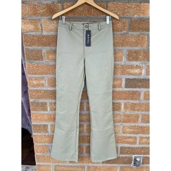 MOTEL ROCKS ZOVEN FLARE TROUSER IN PU GREEN medium