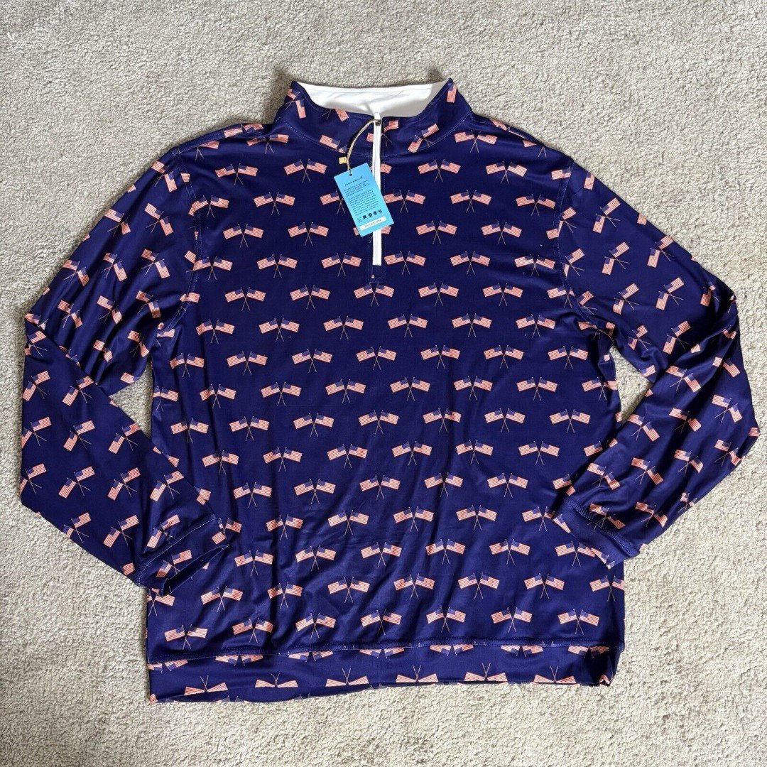 Proud 90 Mens Golf 1/4 Zip Blue American Flag Print Size L Patriotic Festive