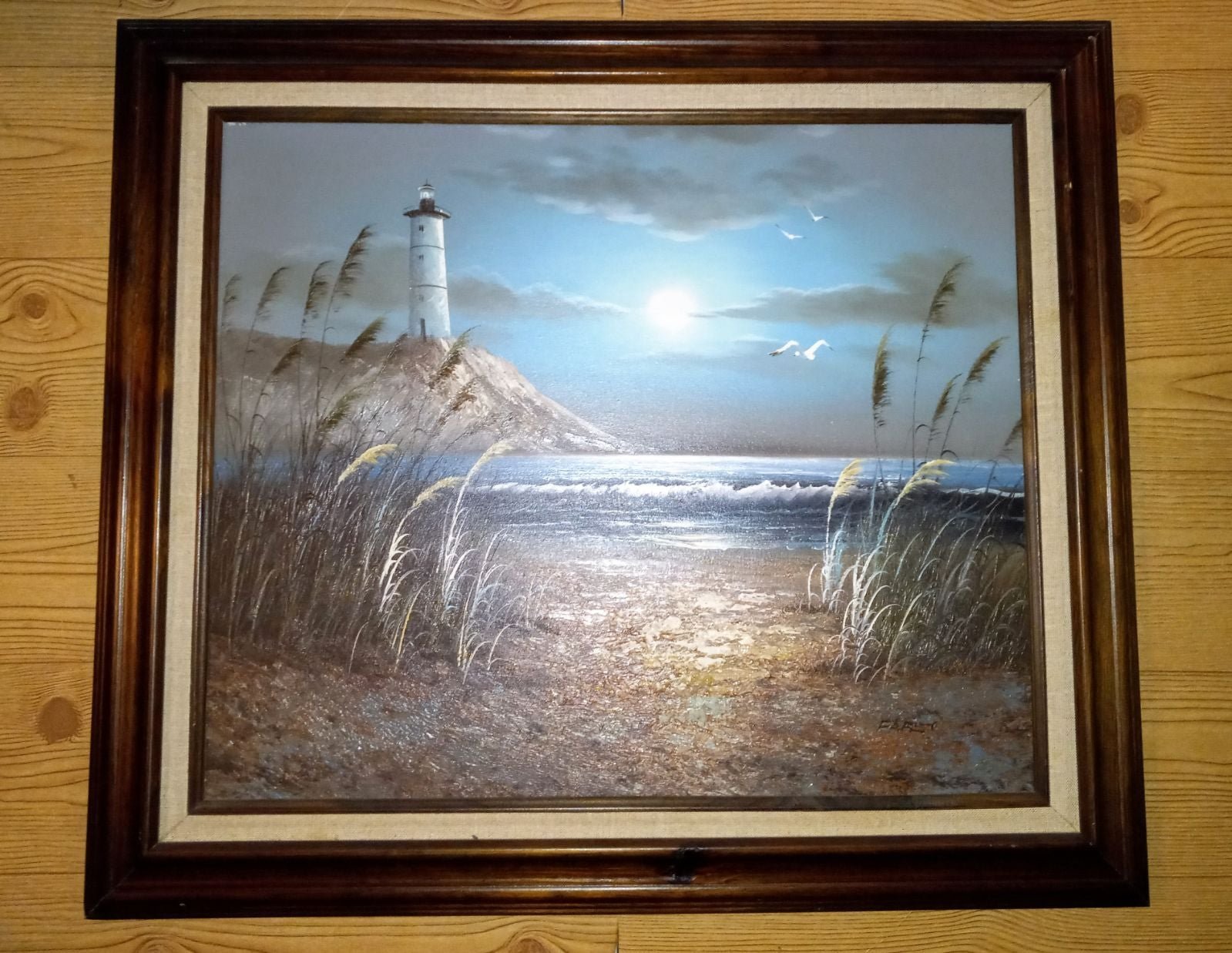 Lighthouse Waterfront Canvas Framed Oil Painting Signed FARO / FARLOT ...