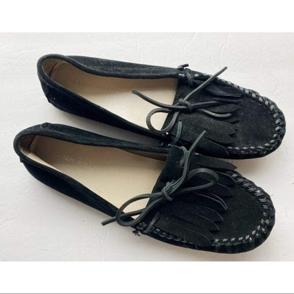 Karen Millen • Black Suede Fringe Moccasins